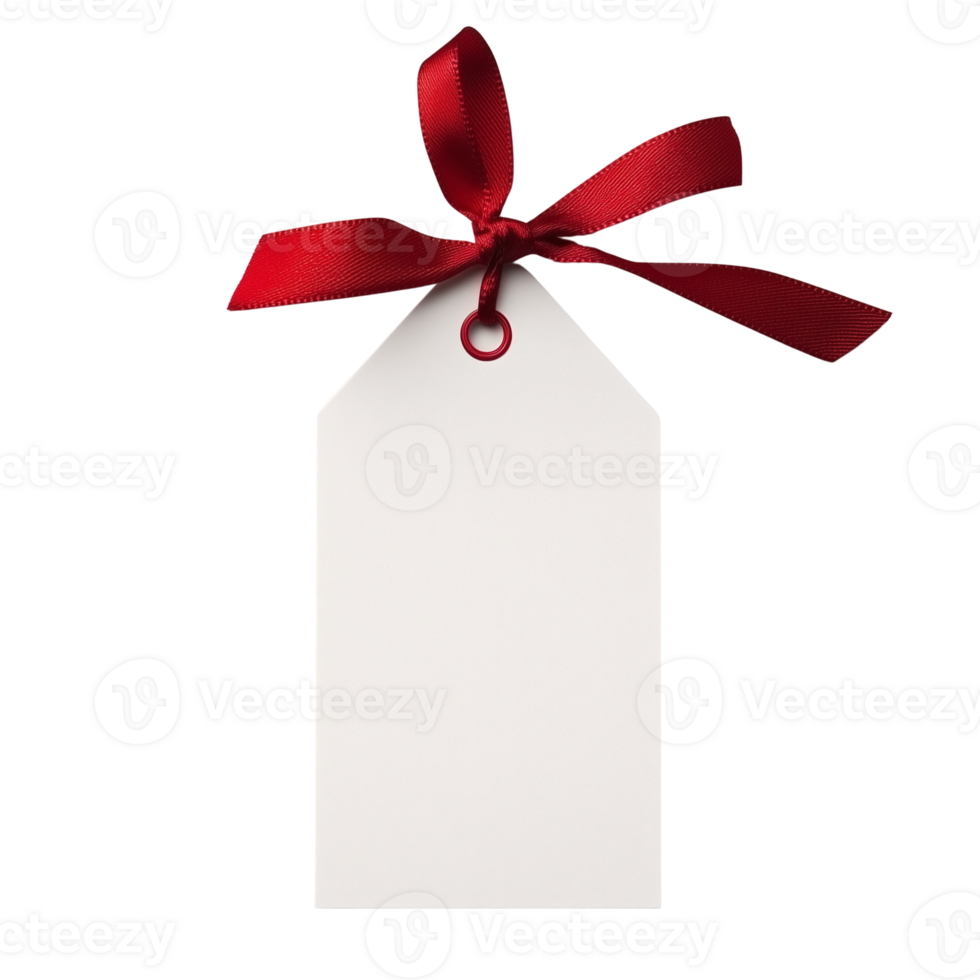 Blank Gift Tag with Red Ribbon Bow Festive Design for Holiday Gifts png