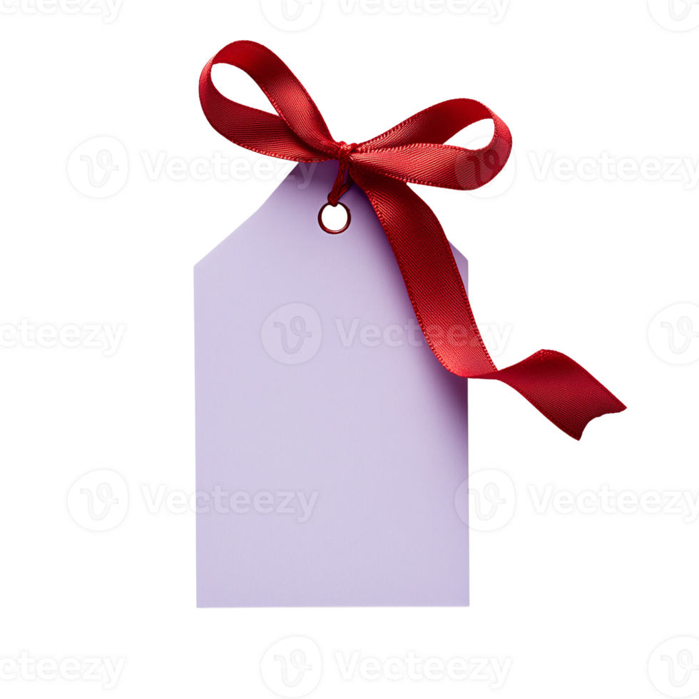 Lavender Gift Tag with Red Ribbon Bow Elegant Design for Presents png