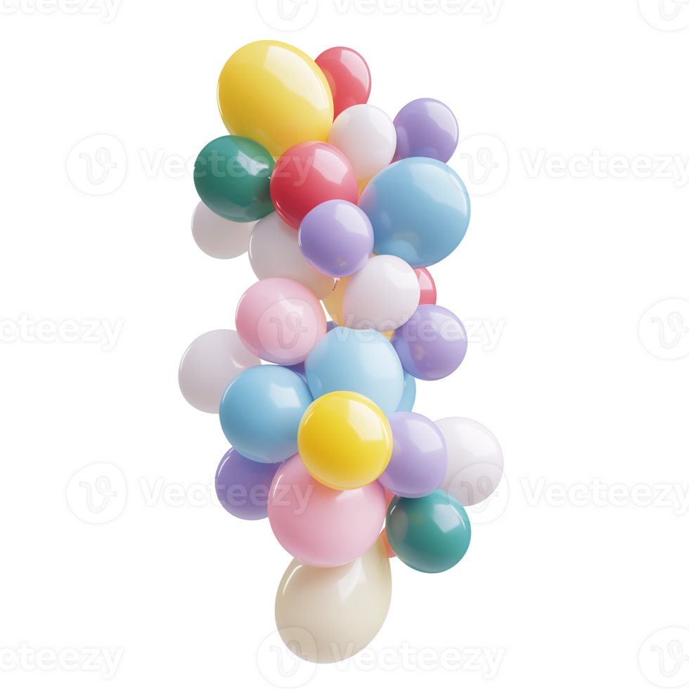 Colorful Balloon Bunch 3D Render of Pastel Balloons Floating png