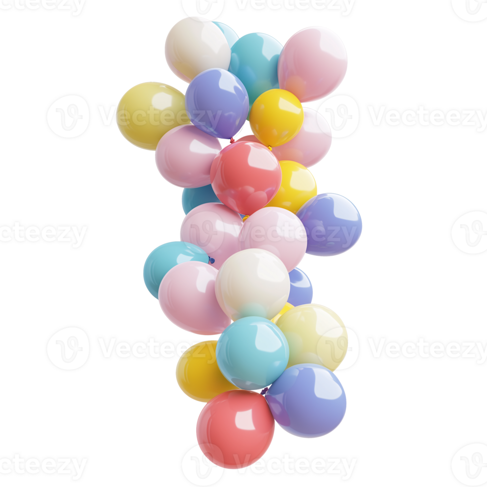 Pastel Balloons Festive Bunch, Birthday Party Design, 3D Render png