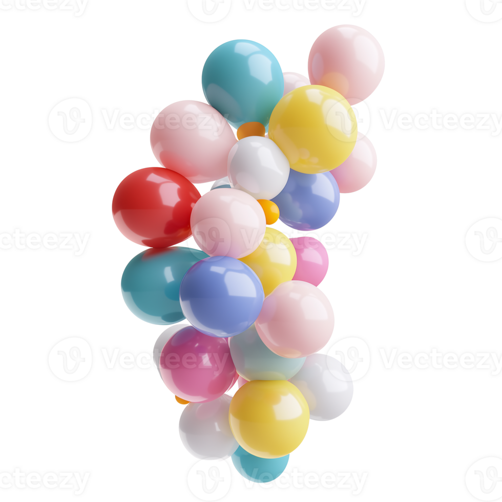 Colorful Balloons Floating, 3D Render, Pastel Design, Festive Mood png