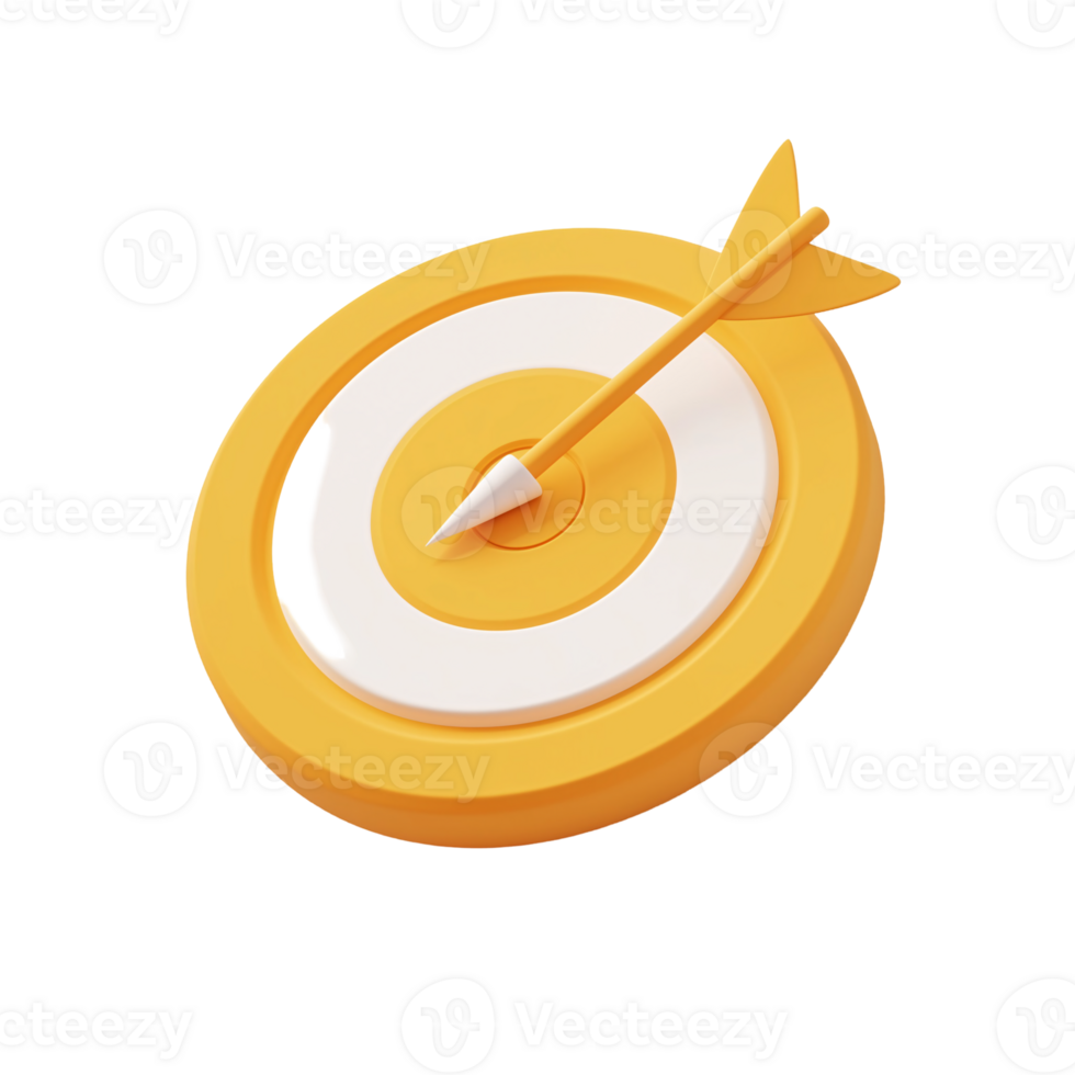 3D Render of Yellow Target with Arrow Achieving Success and Goals png