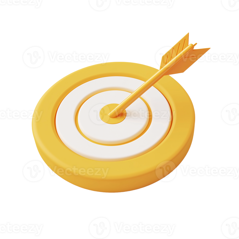 3D Render Yellow and White Target with Arrow - Success and Achievement png