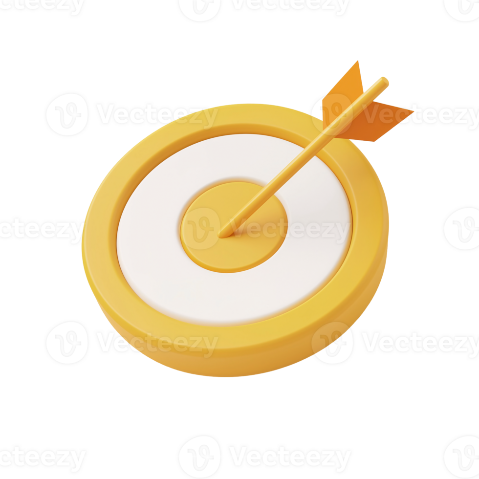 3D Render of Yellow Target with Orange Arrow Achieving Goals png