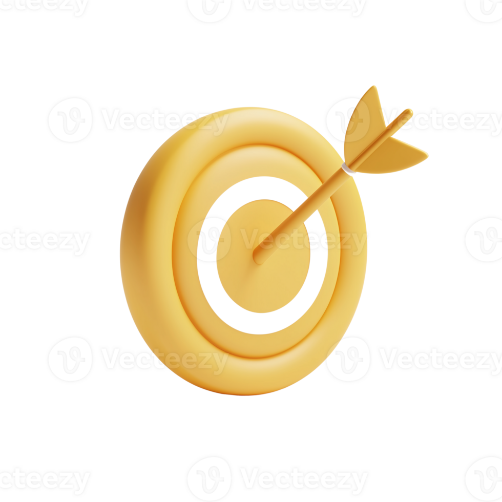 3D Render of Golden Target Achieved Success, Goal, Achievement png