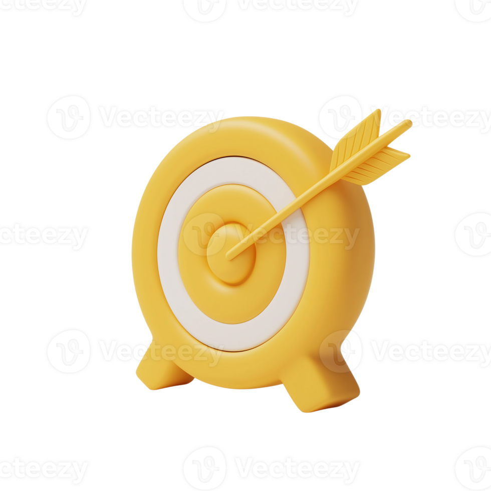 3D Render of Yellow Target with Arrow Achieving Goals, Success Design png