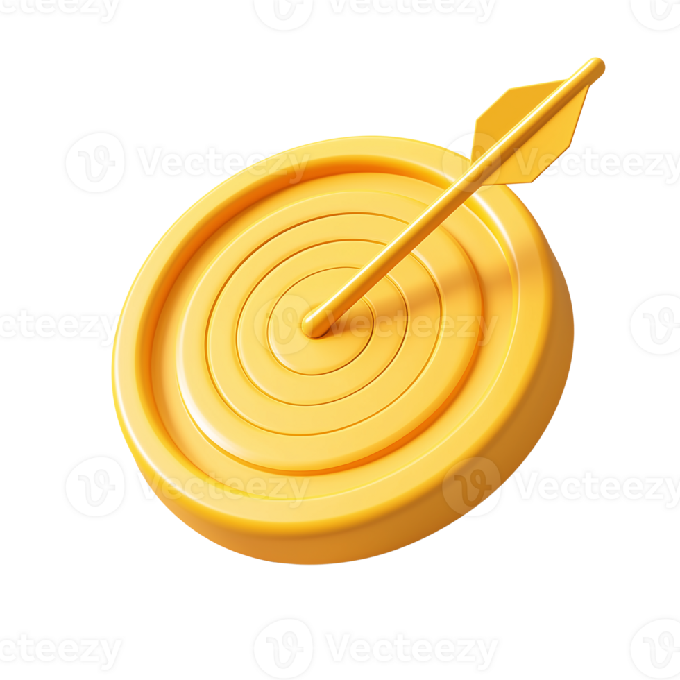 Achieve Your Goals 3D Render of Yellow Target with Arrow on transparent background png