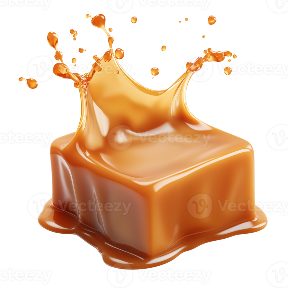 Delicious Caramel Candy Splash 3D Render of Sweet Treat png