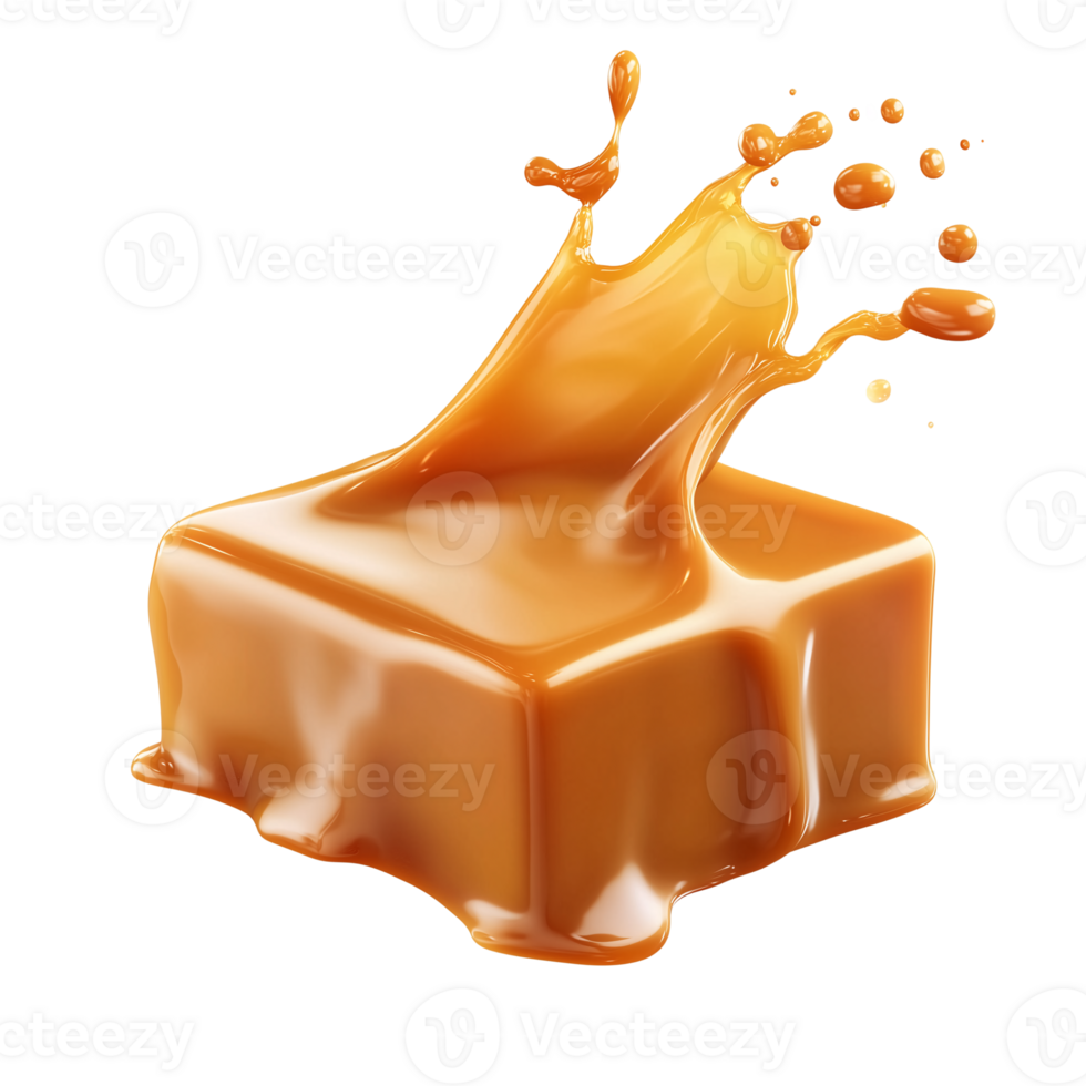 Caramel Candy Splash 3D Render of Sweet Treat isolated on transparent background png