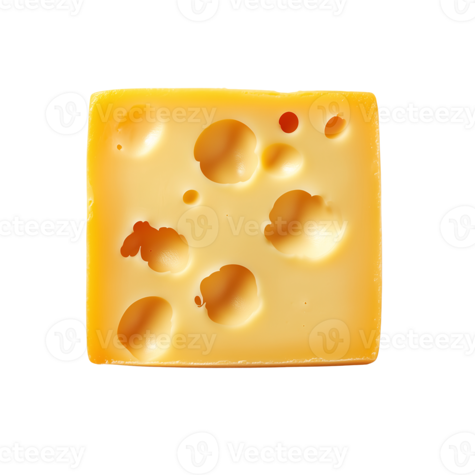 Close-up of a Square of Swiss Cheese with Holes, Isolated on Black Background png