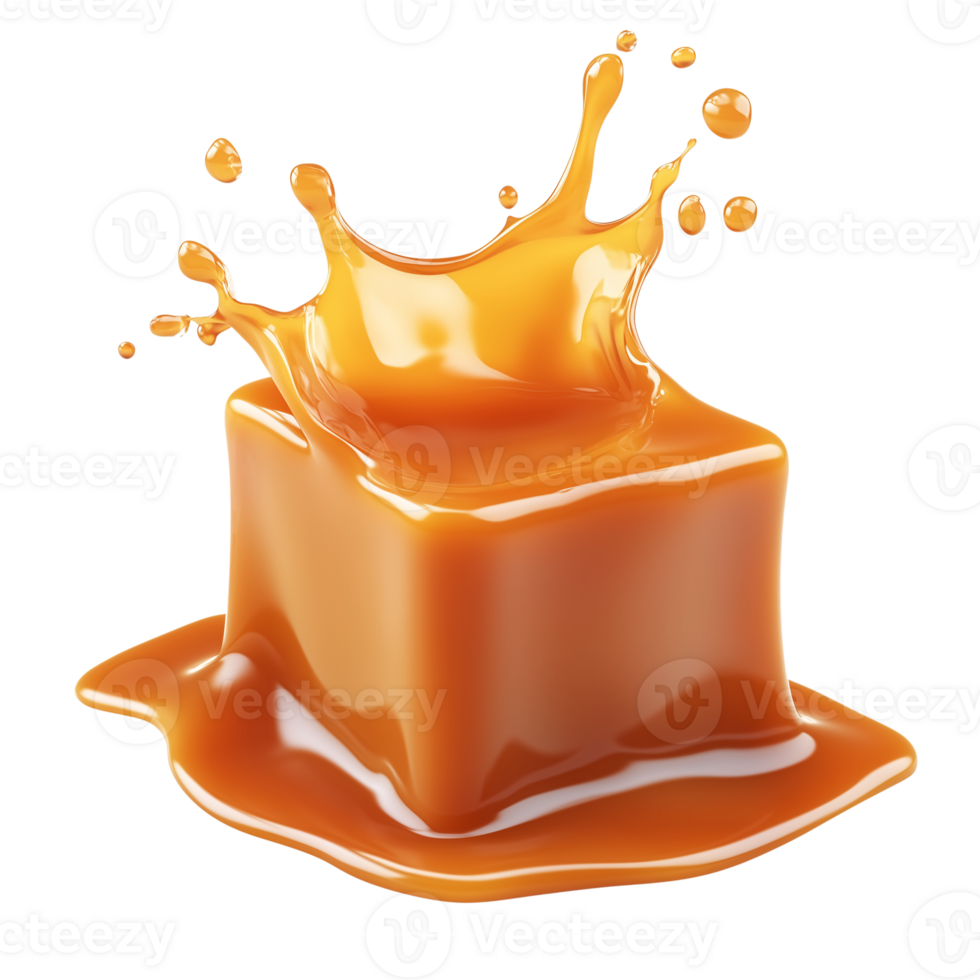 Delicious Caramel Cube Splash Sweet Treat Photography png