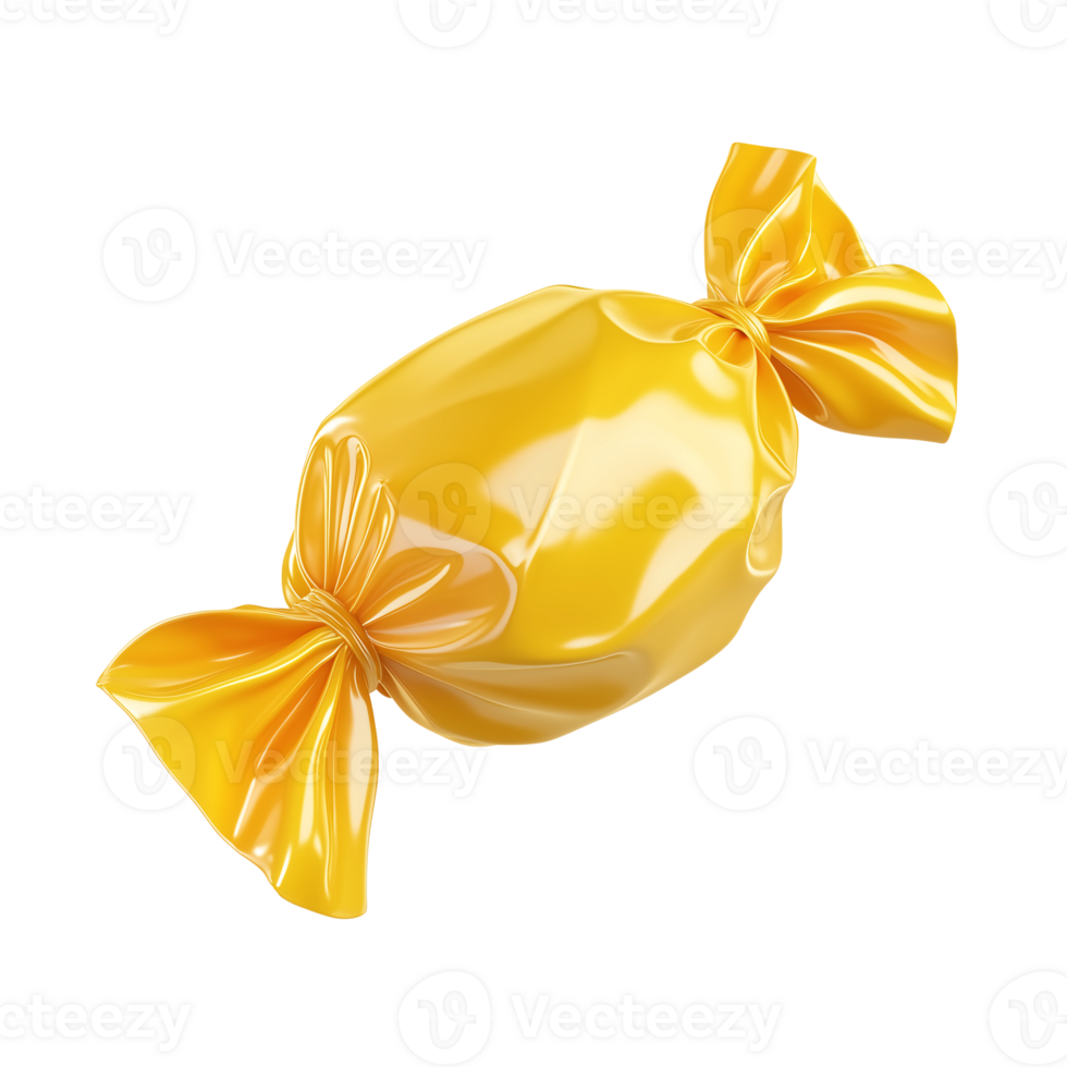 Shiny Yellow Candy Wrapper Design 3D Render of Sweet Treat png
