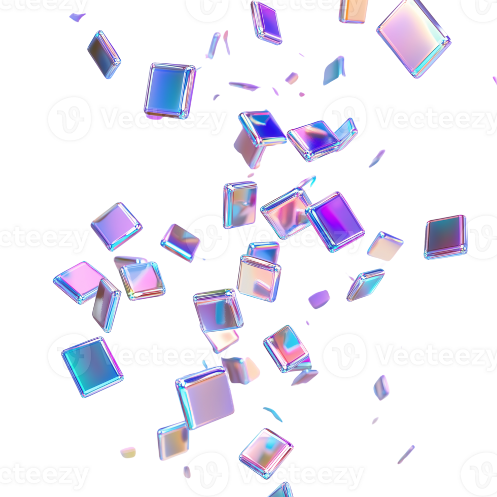 Holographic Cubes Falling Abstract 3D Render of Iridescent Squares png
