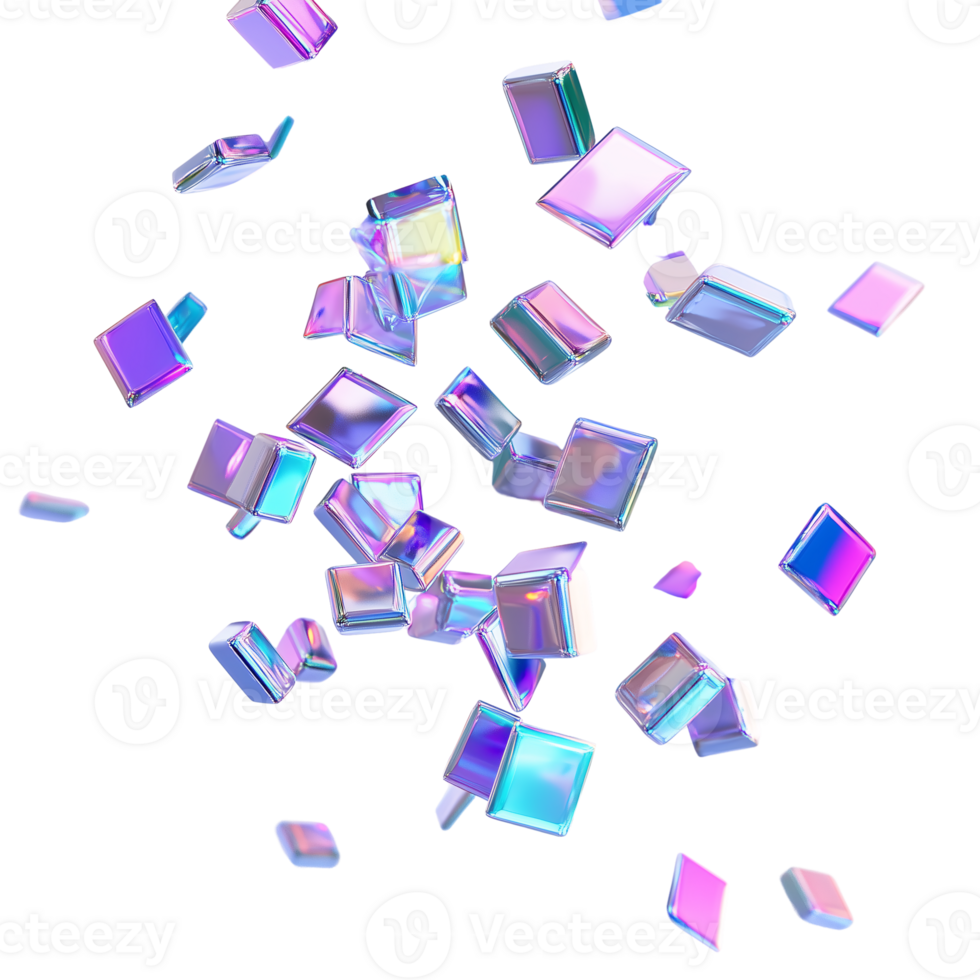 Holographic Cubes Falling Abstract 3D Design Background png
