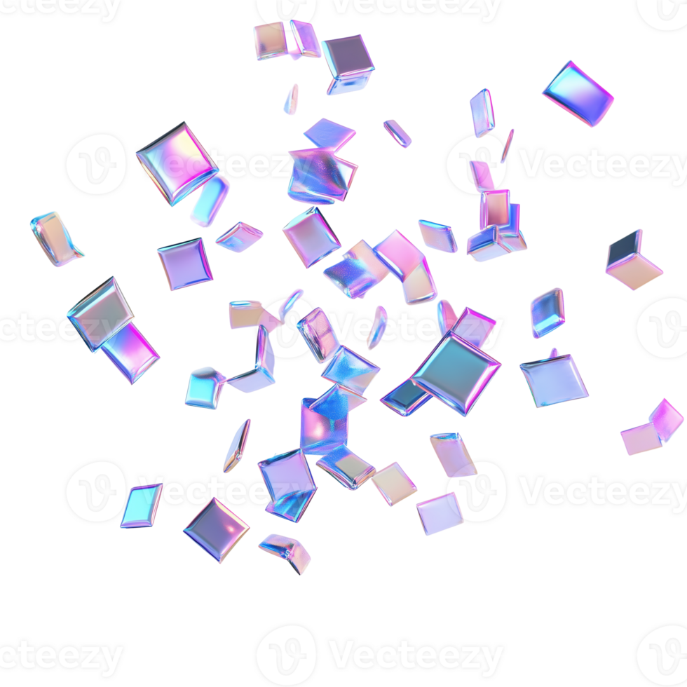 Exploding Holographic Cubes Abstract 3D Design with Iridescent Colors png