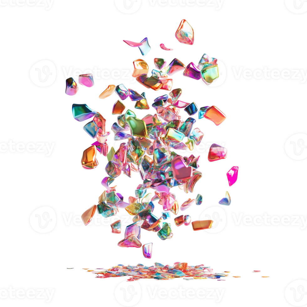 Vibrant Iridescent Gemstones Falling Abstract 3D Render png