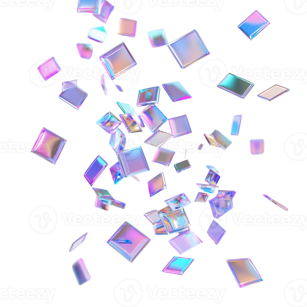 Holographic Iridescent Squares Falling Abstract 3D Design Background png