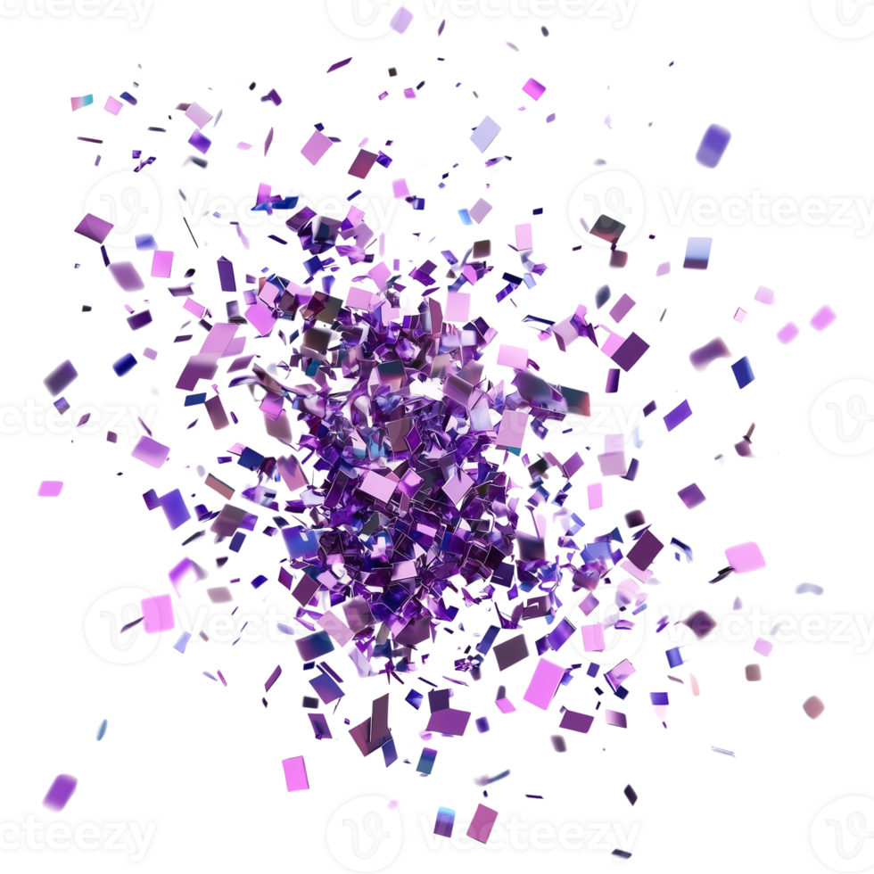 Exploding Purple Confetti Abstract 3D Design Background png