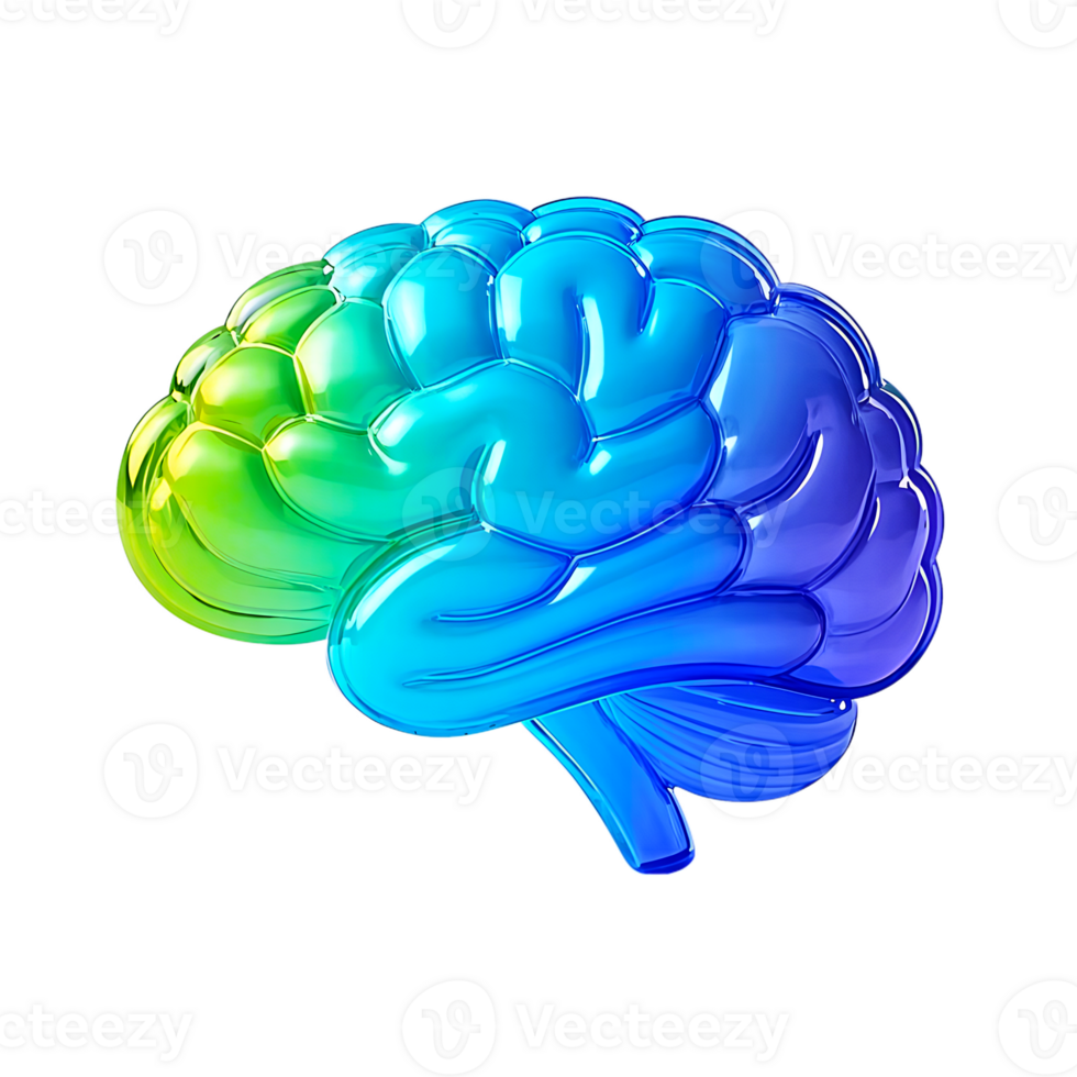 Brain Icon 3d Rendering Gradient Color Glass Effect Icon Modern Artistic Transparent Cut out Background png