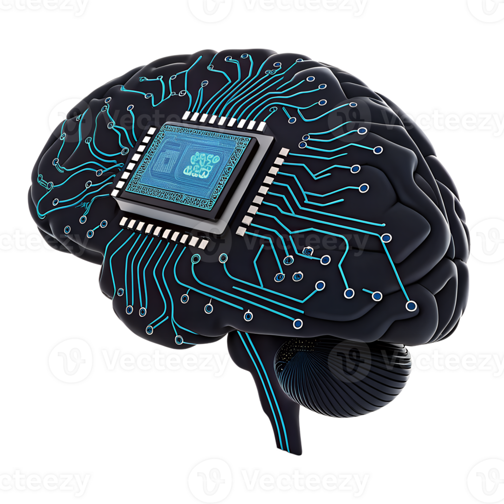 Human Brain with Integrated Microchip, Representing Artificial Intelligence png