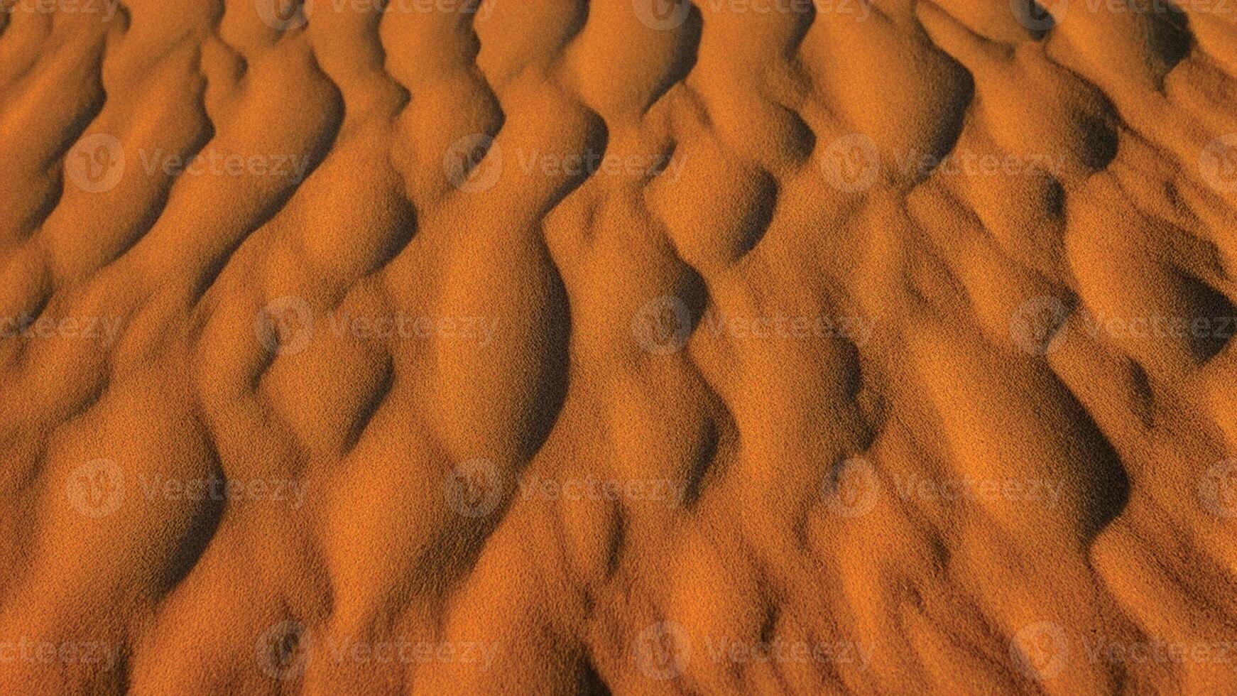 Rich orange sand dunes with detailed patterns, creating a striking desert landscape. photo
