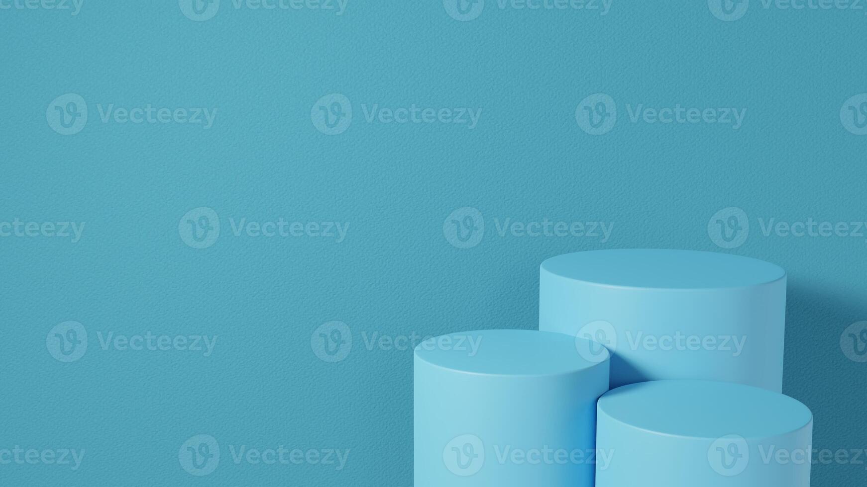 blue background with three white cylinders for display photo