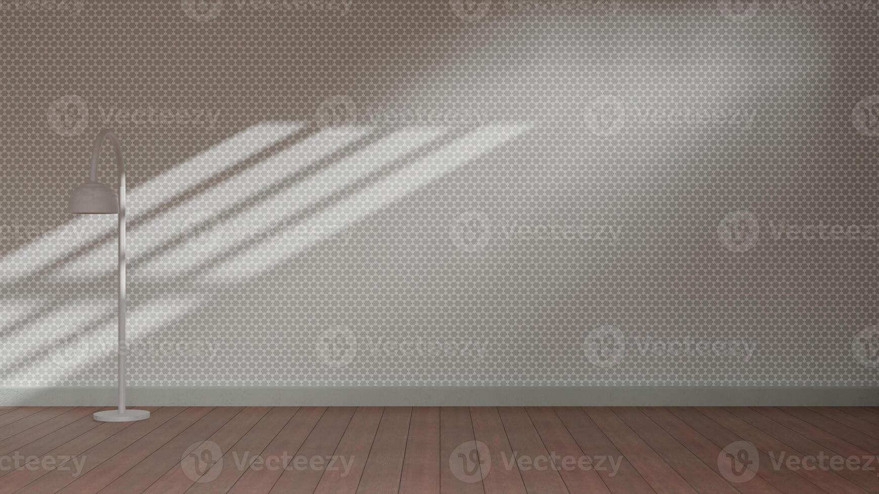 an empty room with a lamp and a wall mock up photo