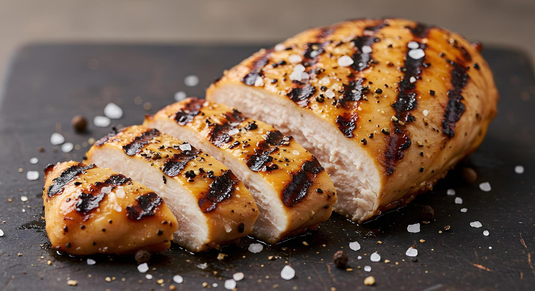 Grilled chicken breast on a cutting board photo