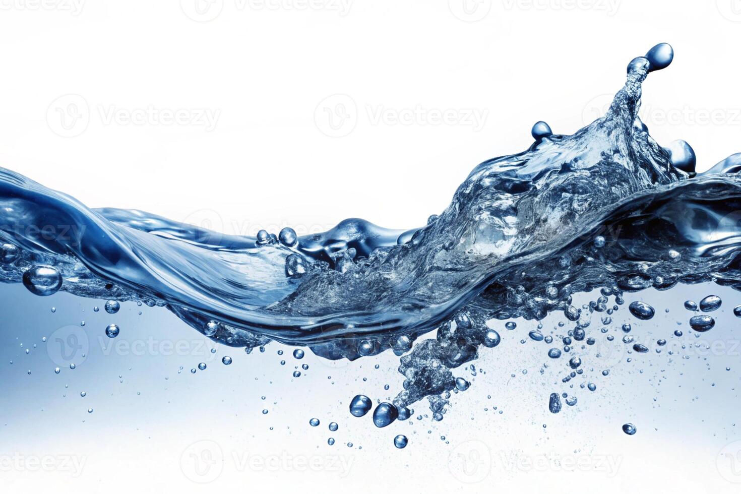 Beautiful splash of water in motion with crystal clear droplets against a white background, symbolizing fluidity and clarity photo