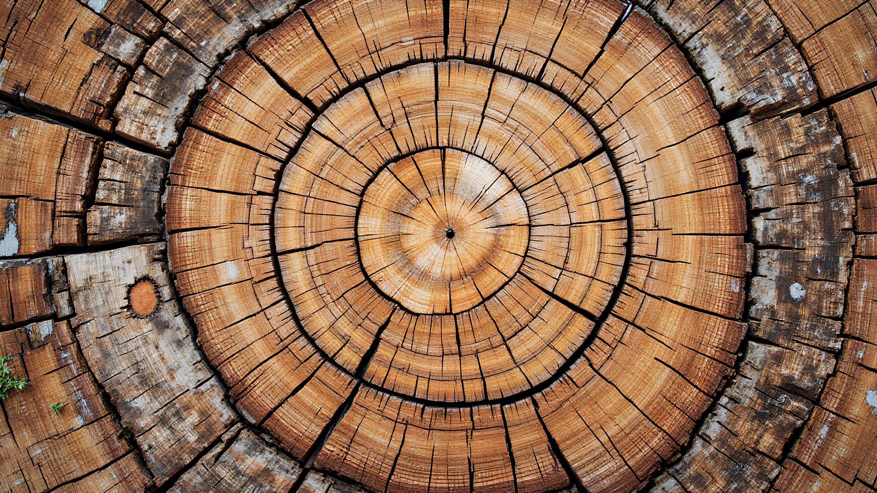 Close-up View of Detailed Tree Ring Patterns on Natural Wood Surface photo