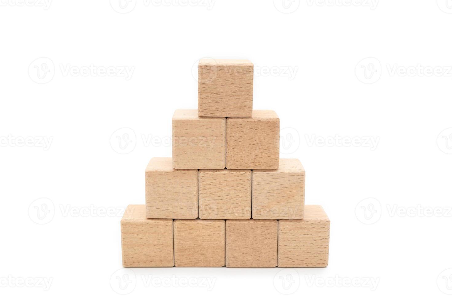 Blank wood cube or wooden blocks arrange in pyramid shape ,business concept. Isolated on white background with Clipping path. photo