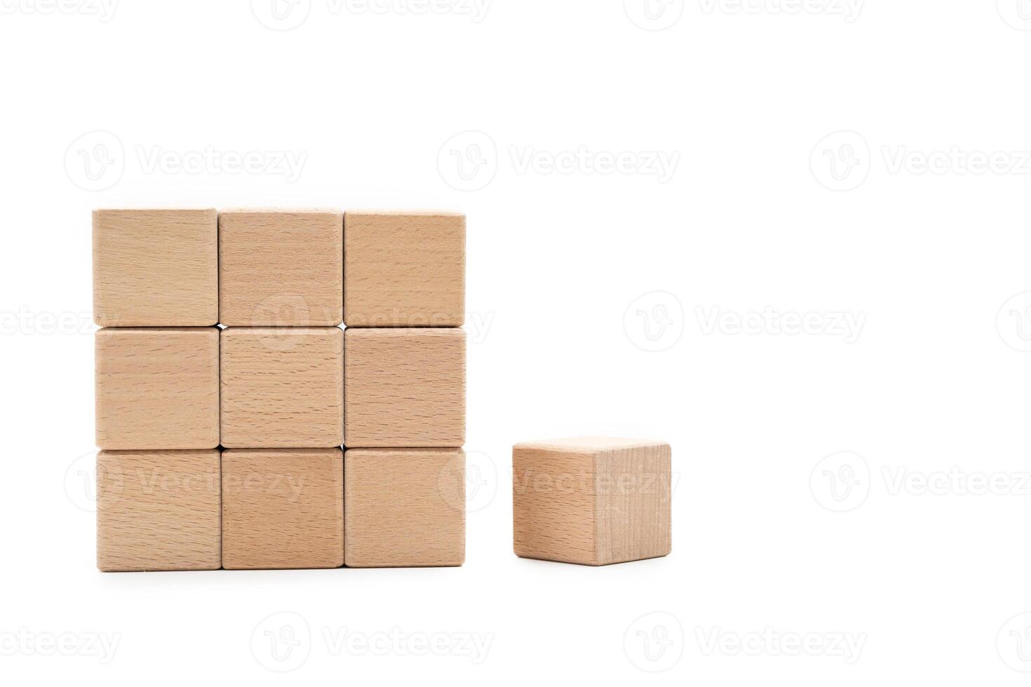 9 Wooden blocks isolated on white background. Clipping path included. free space for business concept template. photo