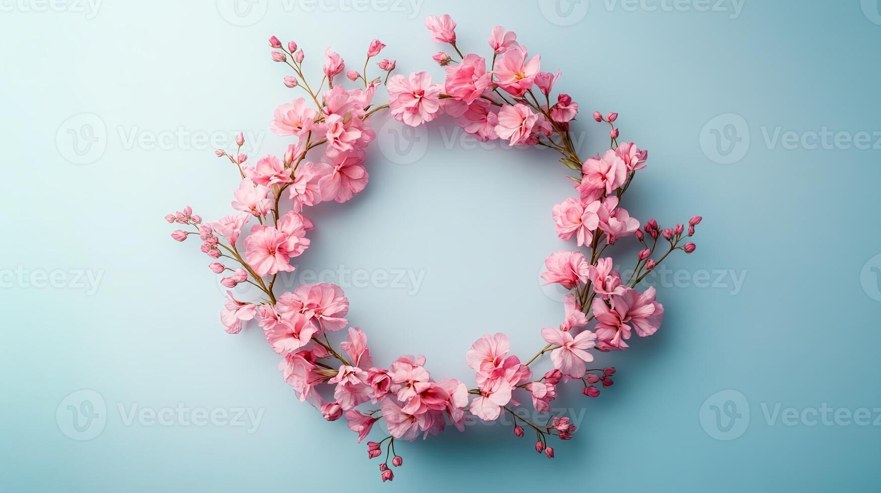 Delicate pink floral wreath creates a charming decoration on a soft pastel background perfect for spring celebrations photo