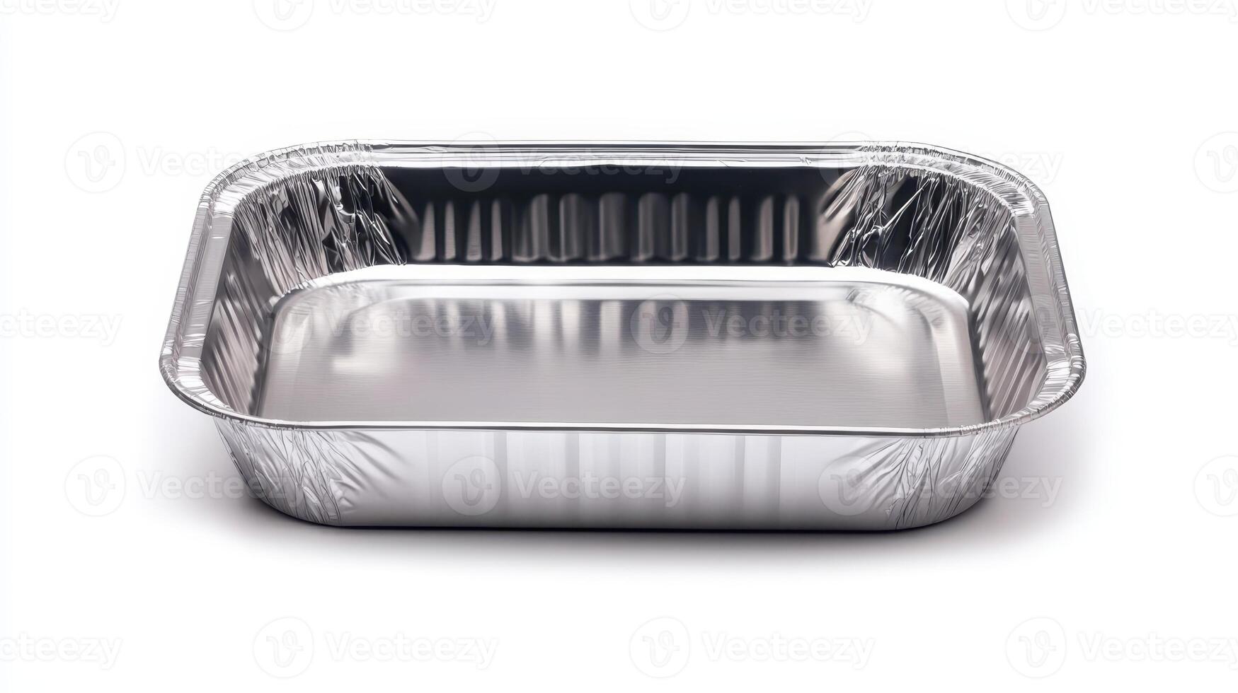 This aluminum baking tray is perfectly prepared for kitchen use, featuring a reflective surface that enhances its aesthetic appeal, along with meticulously clean edges for a professional touch photo