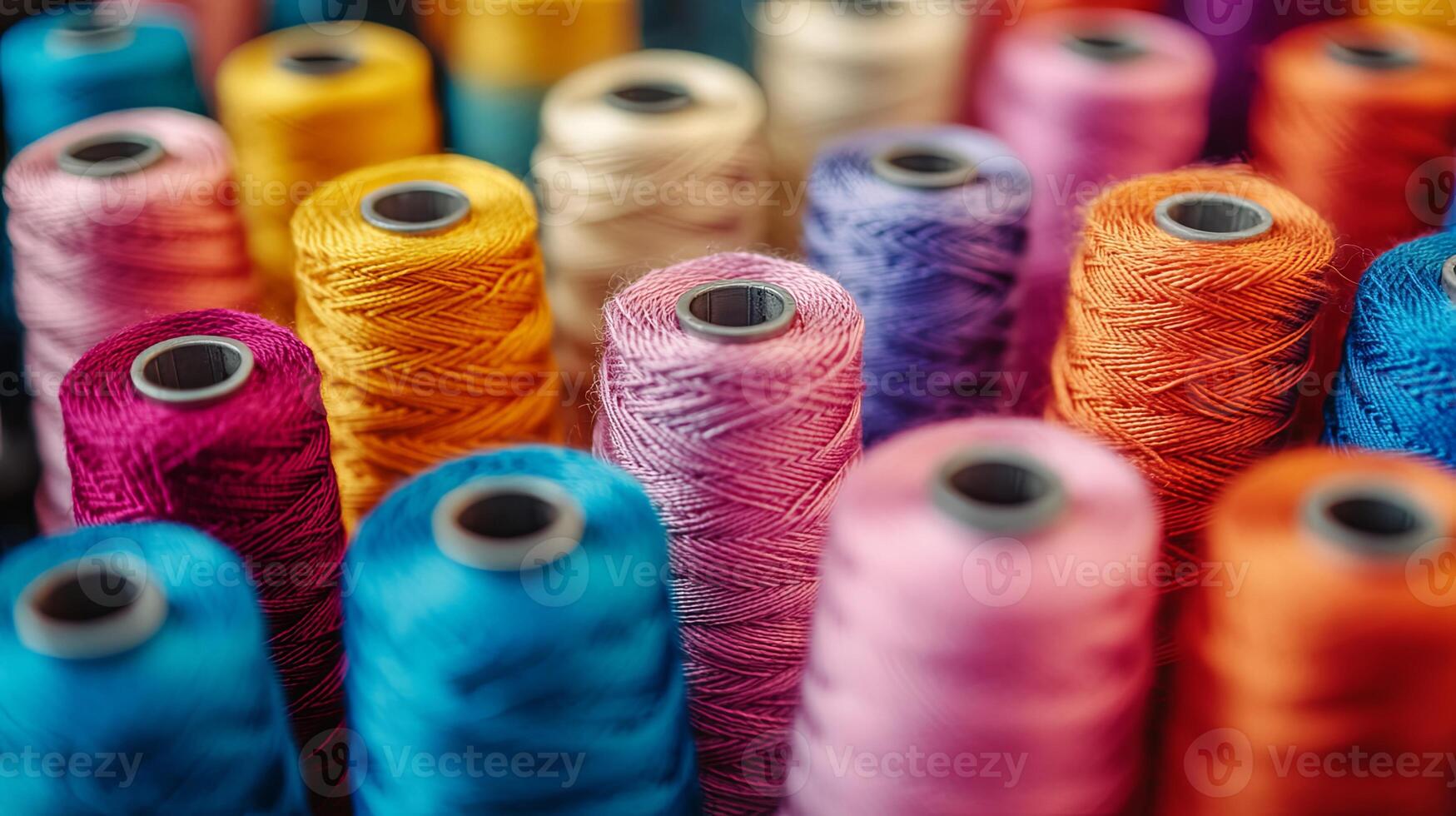 Vibrant collection of sewing threads arranged near a sewing machine in Bavaria Germany showcasing textile creativity and craftsmanship photo