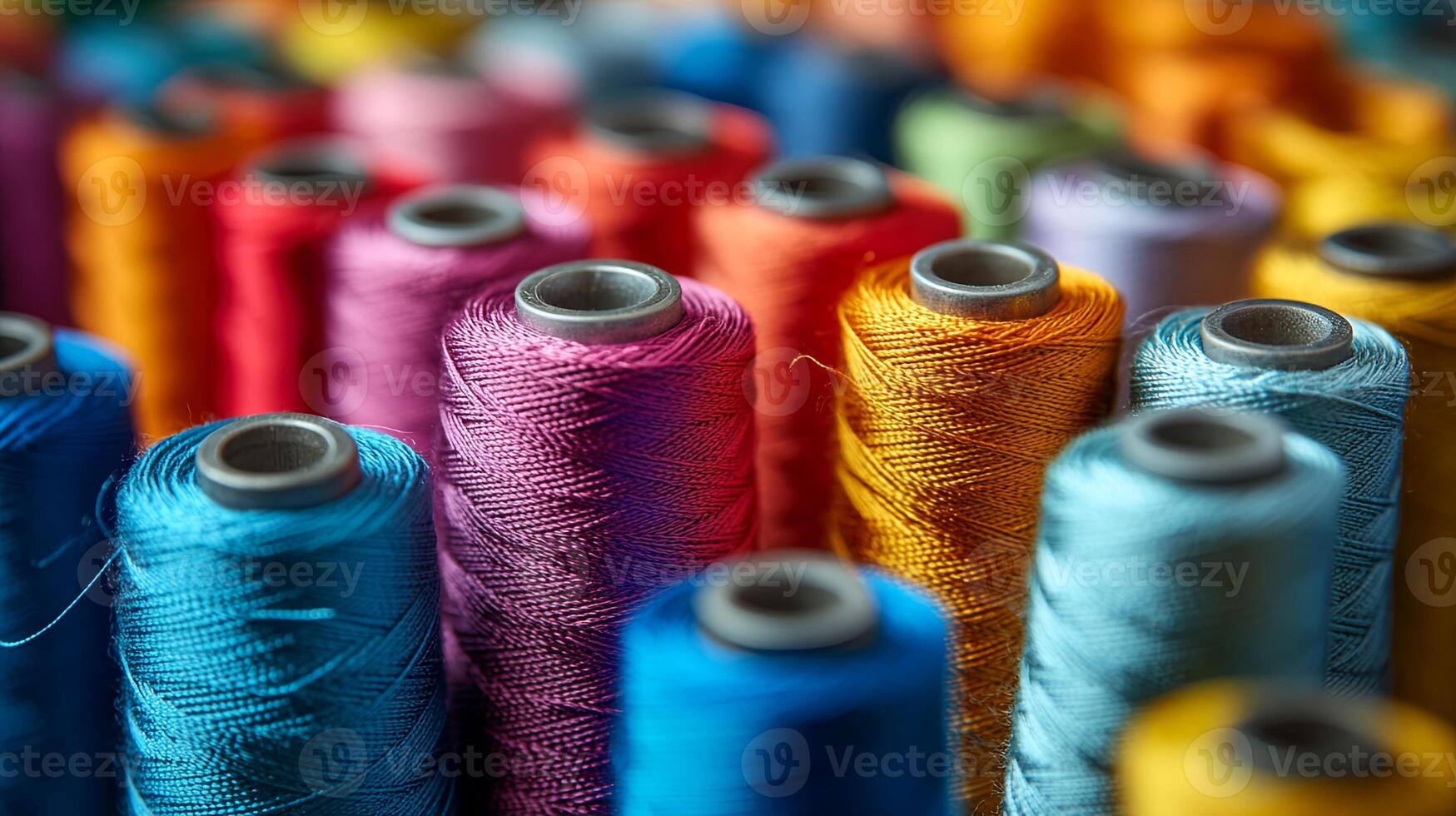 Colorful threads arranged near a sewing machine in Bavaria, Germany create a vibrant display for sewing enthusiasts and artisans photo