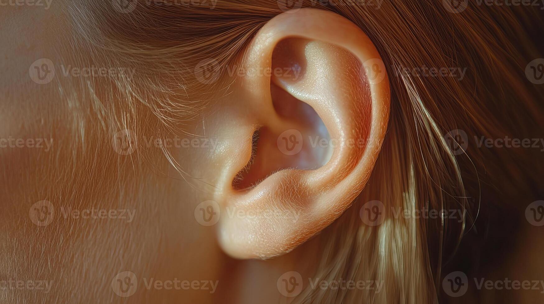 Close up view of a human ear highlighting details of the ear structure and skin texture in natural light during the daytime photo