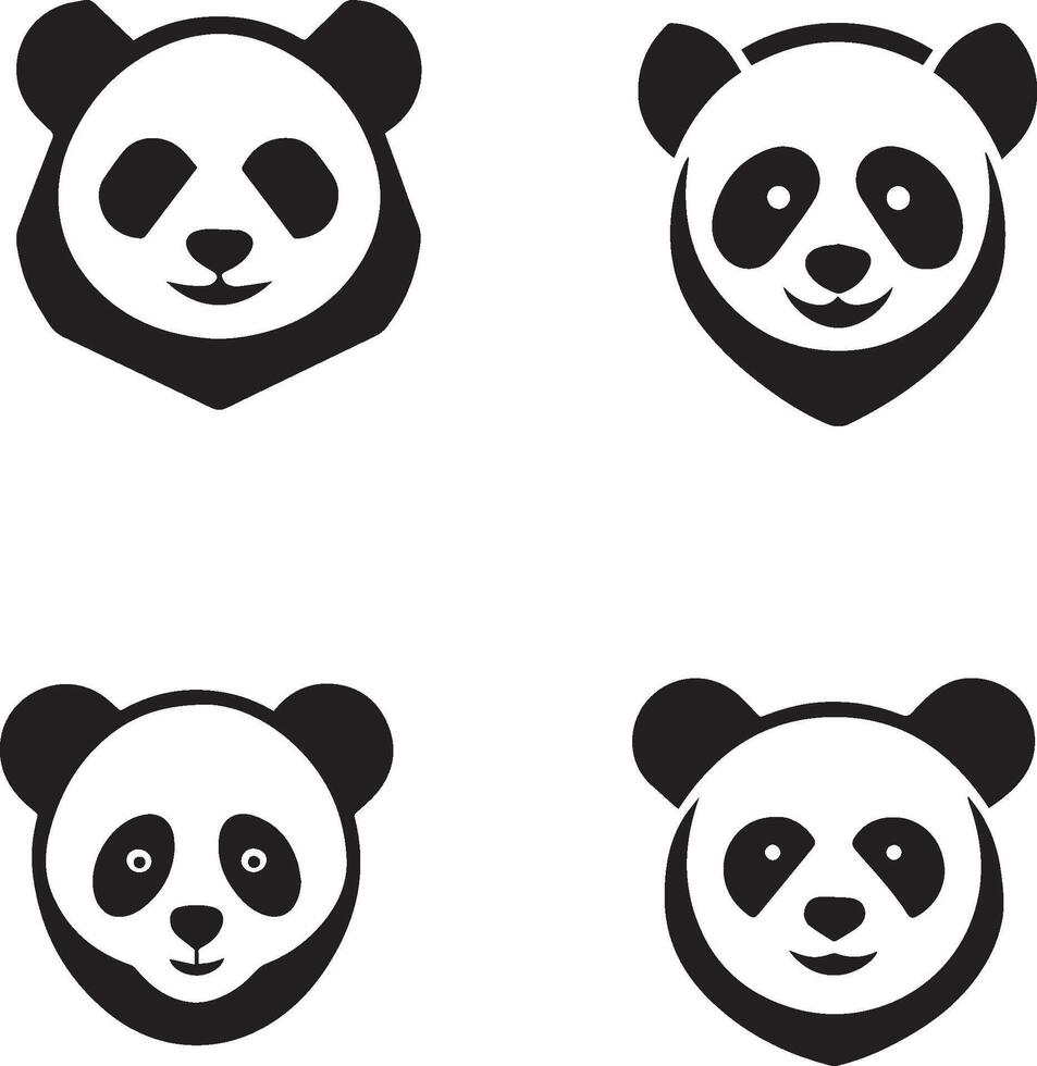Set of silhouette panda face vector