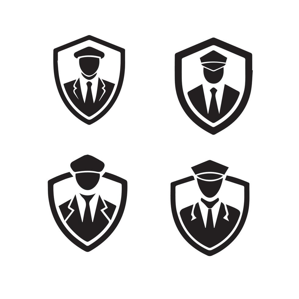 Set of Security Guard Silhouette Logos in Shield Design vector