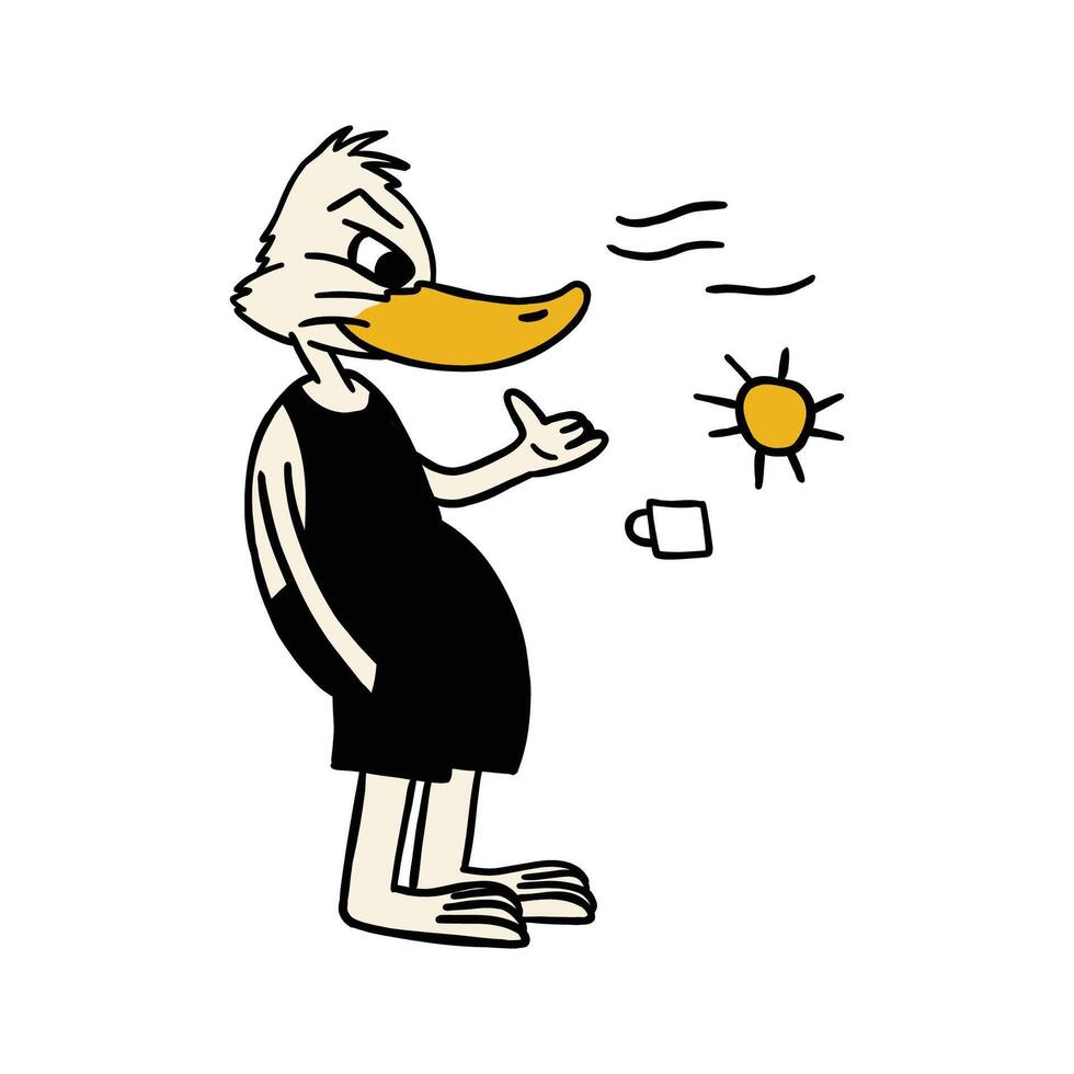 hand drawn cute duck retro cartoon character illustration vector