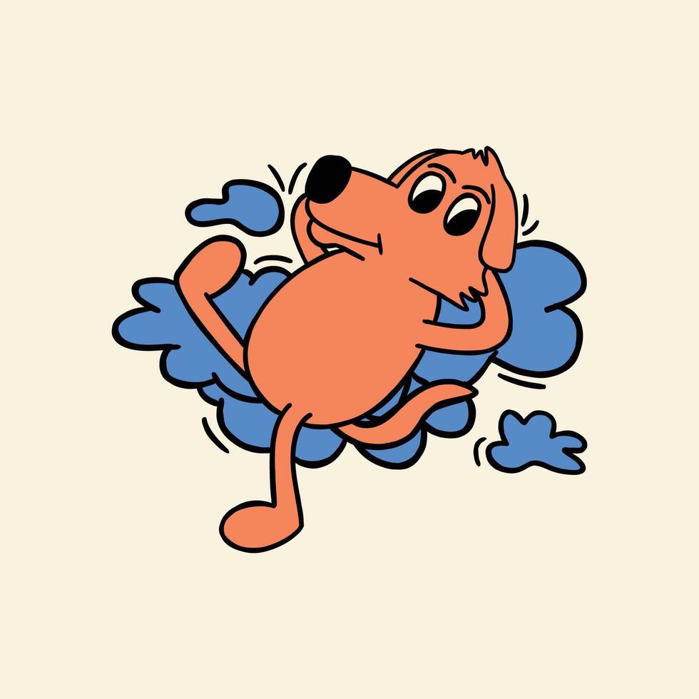 retro cartoon character illustration of dog lying on cloud vector
