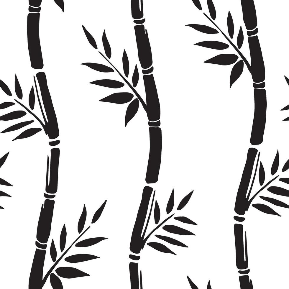 Black and white illustration. Seamless pattern of bamboo branches silhouettes. vector