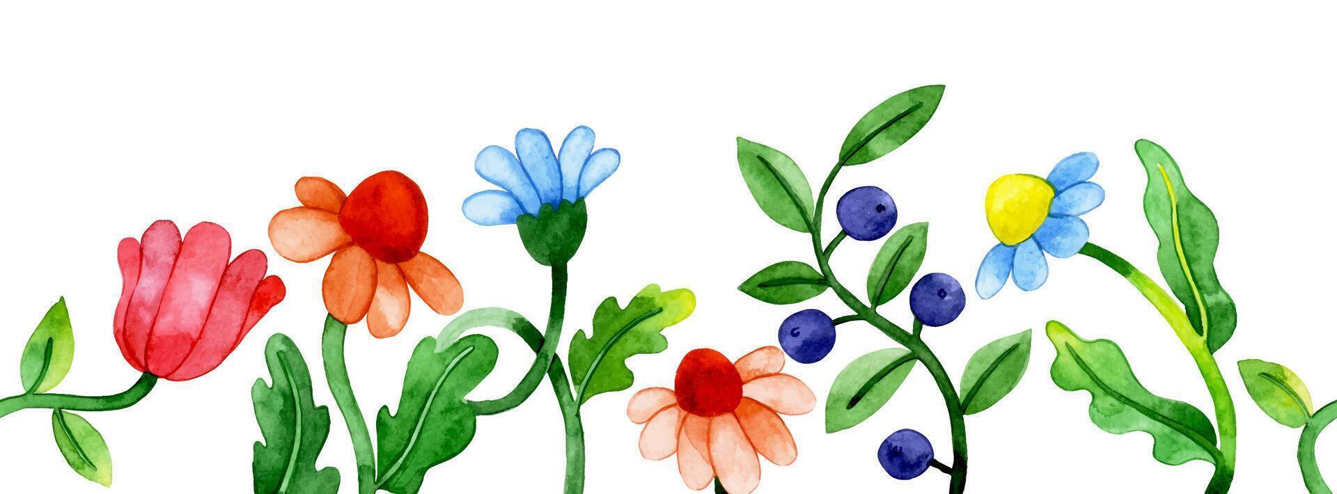 colorful colorful seamless frame of watercolor flowers in retro style. vector