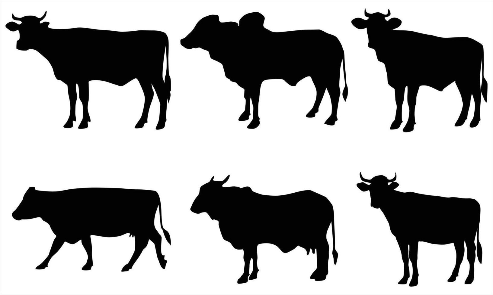 cow silhouettes set is isolated on a white background vector