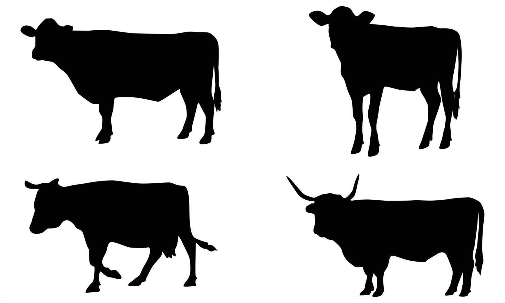 Cow black silhouettes illustration bundle isolated on white background vector