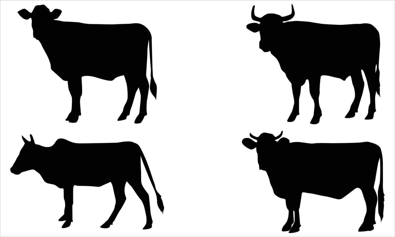 Cow silhouettes illustration bundle isolated on white background vector