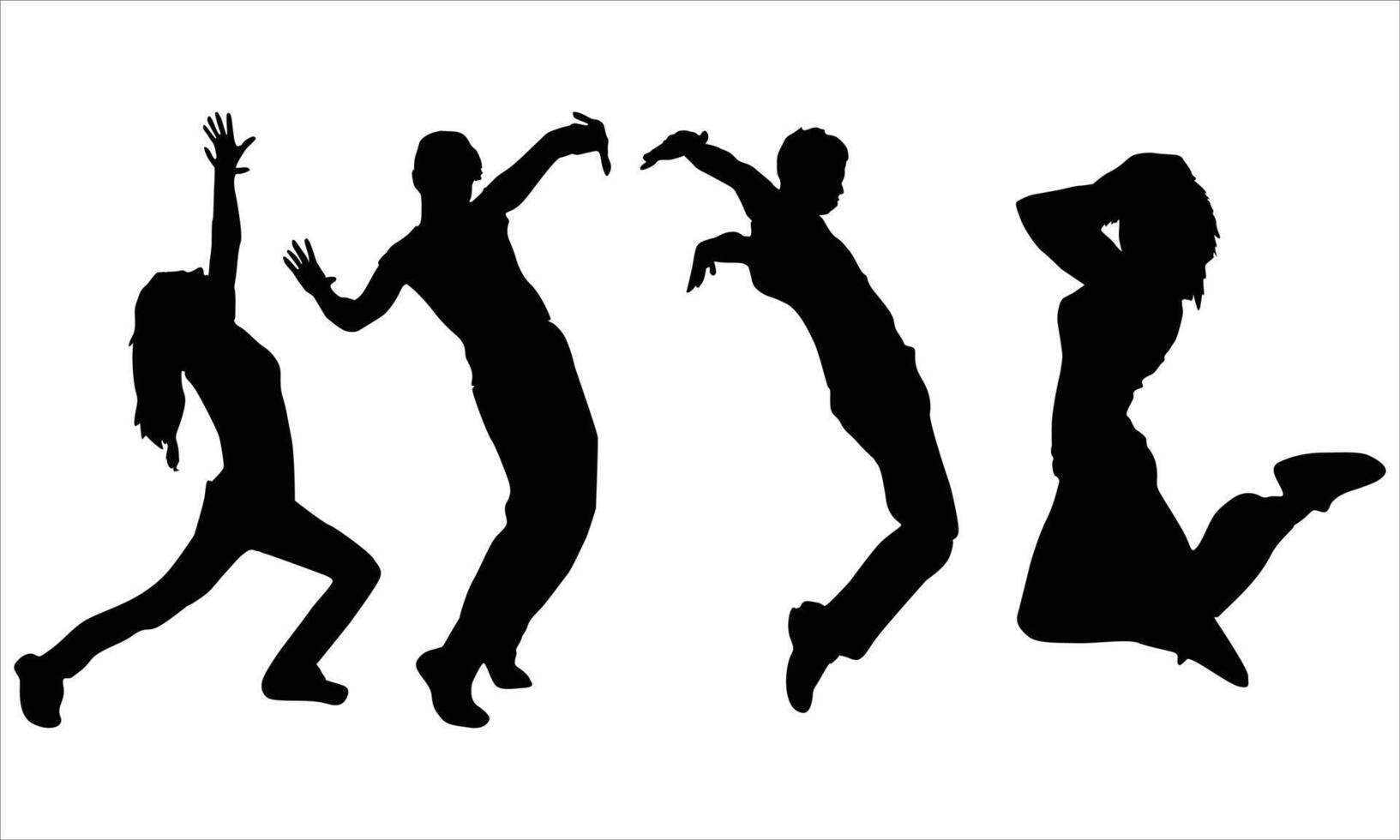 man and women dancing silhouettes set vector