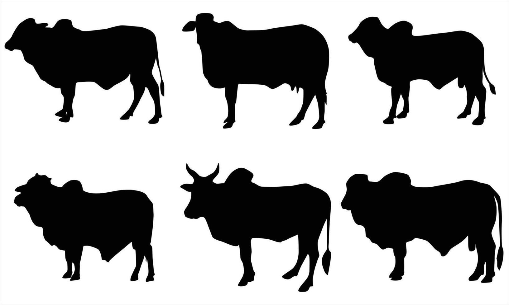 cow black silhouettes set on white background vector