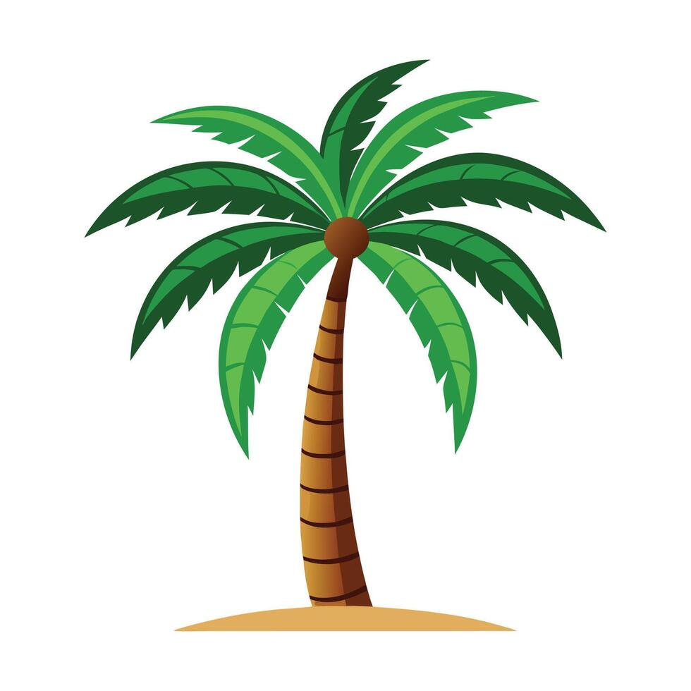 Coconut palm tree with wide green fronds swaying in the breeze vector