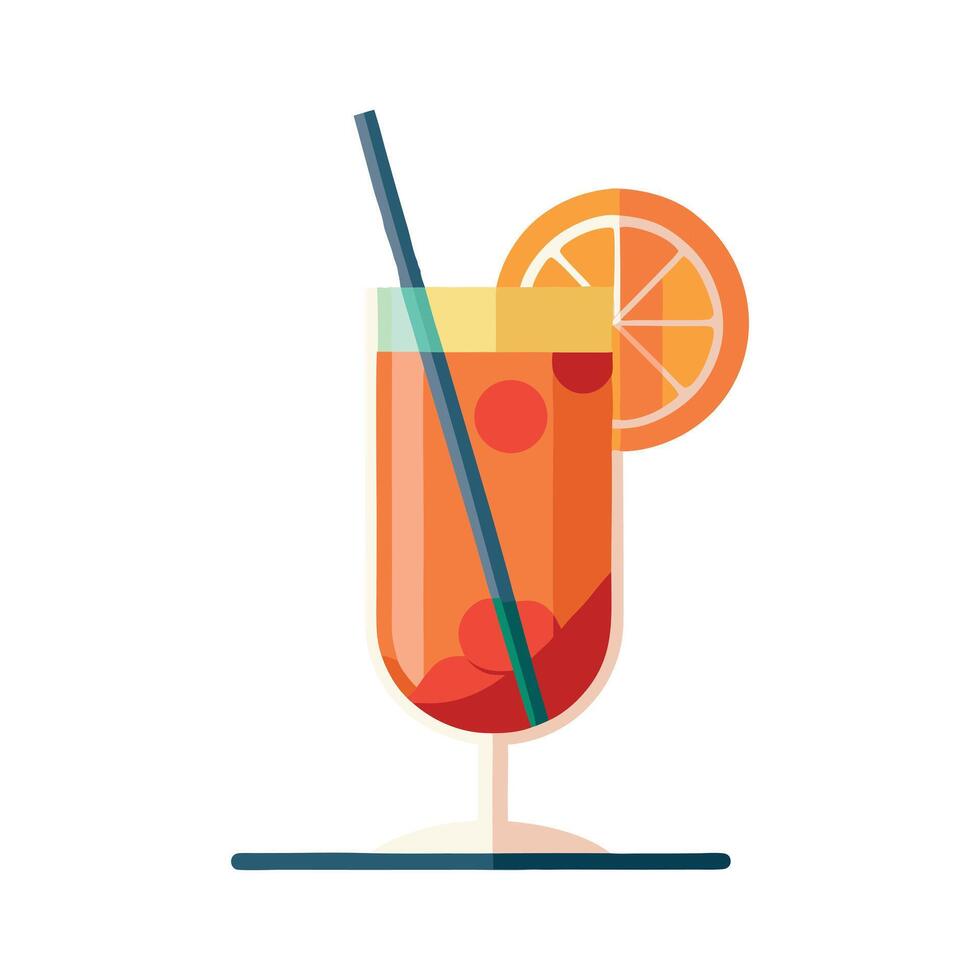 Refreshing cocktail in a glass with orange slice and straw vector